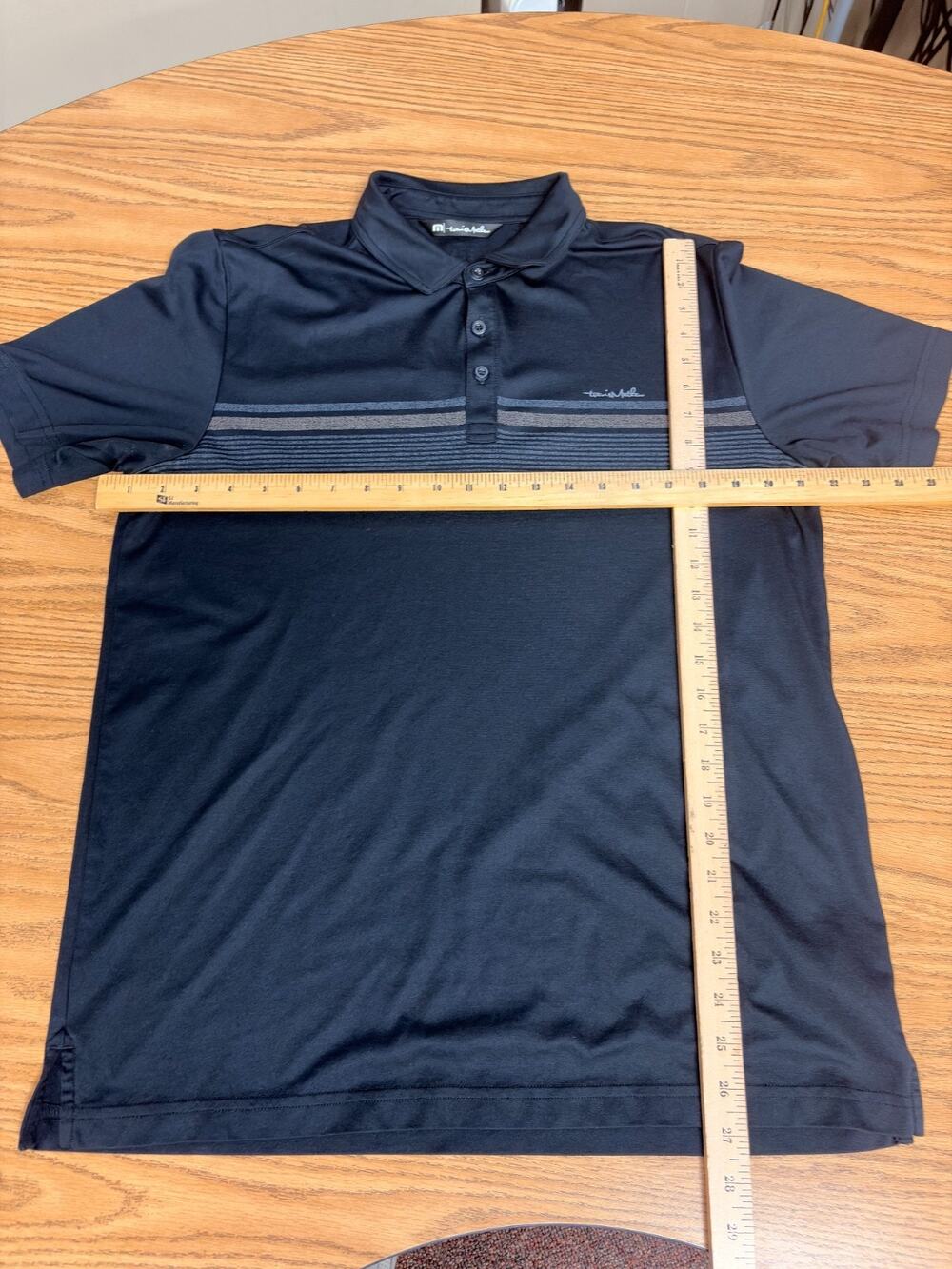 TravisMathew Men’s Large Polo Shirt Black brown Striped Golf Performance